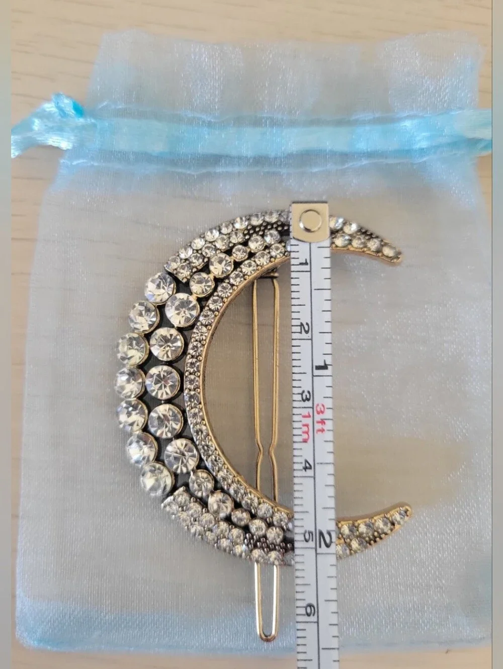 Accessorize Gold-Tone Crescent Moon Brooch with Clear Crystals